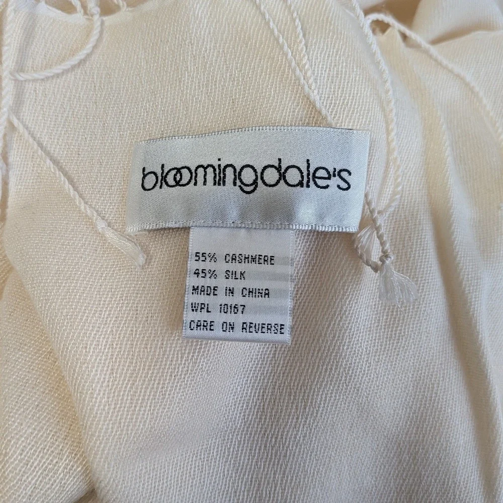 Bloomingdale's Silk & Cashmere Solid Tassled‎ Scarf Wrap Shawl Cream